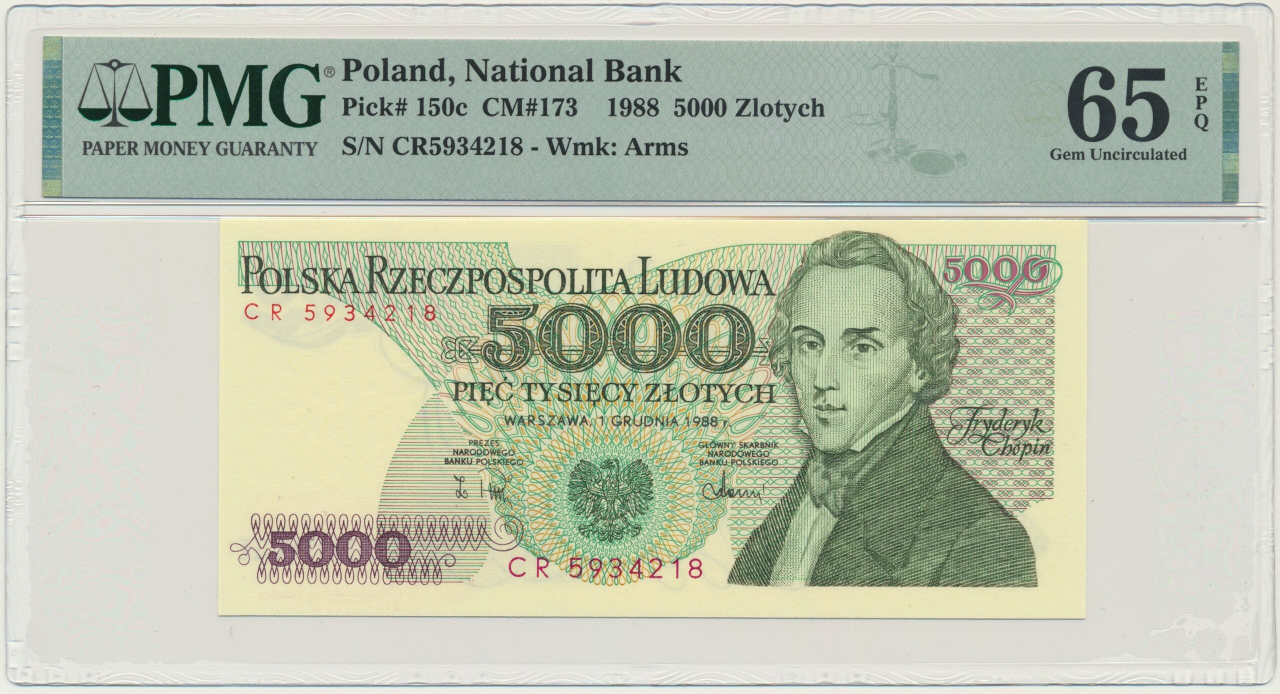 Banknot 5.000 złotych 1988 – CR – PMG 65 EPQ