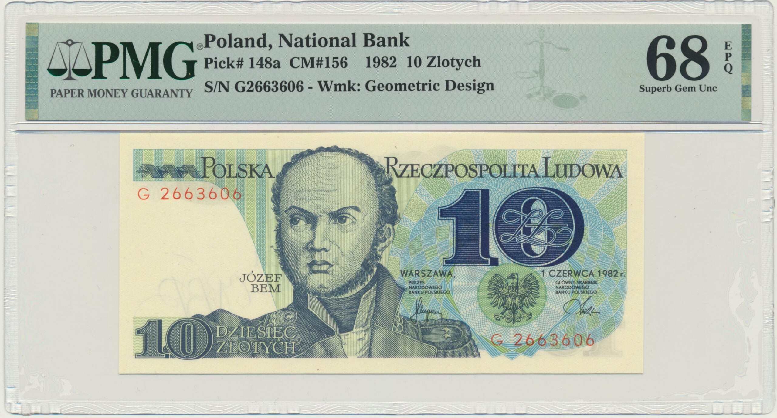 Banknot 10 złotych 1982 – G – PMG 68 EPQ